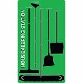 5S Supplies 5S Housekeeping Shadow Board Broom Station Version 9 - Green Board / Black Shadows  With Broom HSB-V9-GREEN-KIT